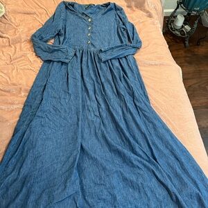 Vintage Club Cotton Blue Long Sleeve Maxi Dress